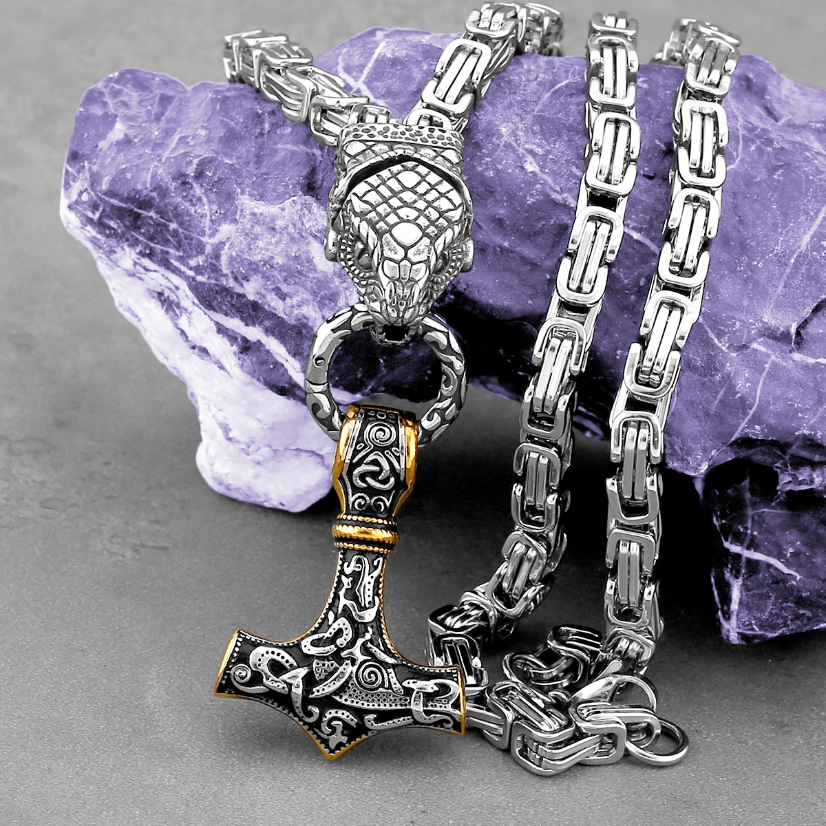 Battle Rope Anchor - Collier tête de serpent nordique Odin
